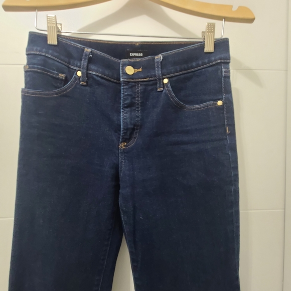Express 70s Flare Denim Jeans Sz 4L Dark Blue - Picture 2 of 7